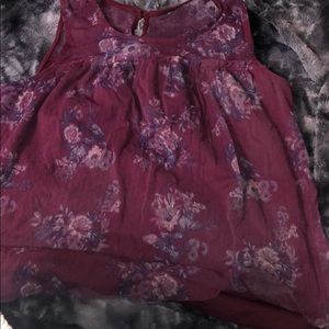 Maroon top with floral mesh